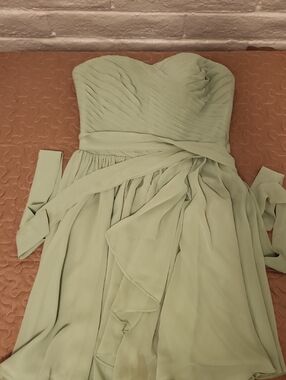 Babaroni Strapless Pleated Sage Green Chiffon Dress